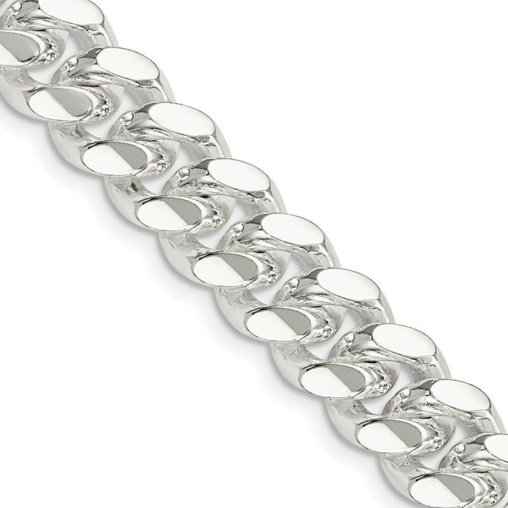 Men's 10.5mm Sterling Silver Solid Miami Curb Chain Bracelet, 8 Inch